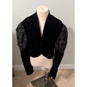Vintage Zum Zum Velvet Bolero Jacket XS Black Velvet Embroidered Sequins